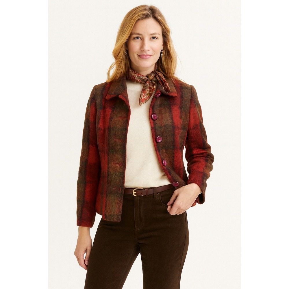 Anne Bowen Vintage 92% Mohair Textured Fuzzy Plaid Boxy Blazer‎ Jacket~ 6